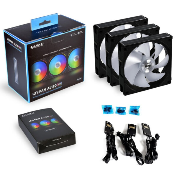 AL120-3FAN-BLK-Lian Li UNI AL120 Triple 3Fan Black With Controller ليان لي طقم 3 مراوح كيس اسود