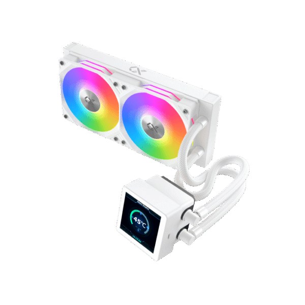 EN45257-Xigmateck X 240 Liquid Connect white مبرد مائي مروحتين بشاشة سيجماتيك