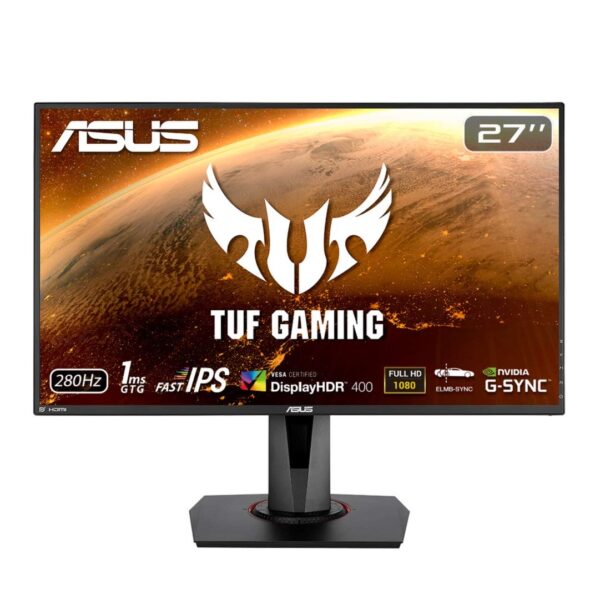90LM05H0-B01370-ASUS TUF Gaming VG279QM HDR G-SYNC Compatible Gaming Monitor – 27 inch FullHD (1920 x 1080), Fast IPS, Overclockable 280Hz (Above 240Hz, 144Hz), 1ms (GTG), ELMB SYNC, G-SYNC Compatible, DisplayHDR™ 400 شاشة اسوس احترافية