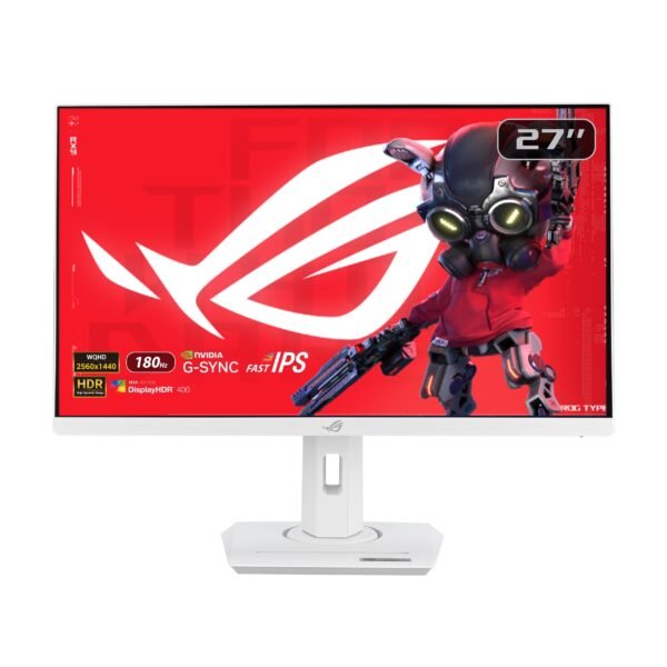 90LM09Q1-B01170-Asus ROG Strix XG27ACS-W USB Type-C Gaming Monitor – 27-inch 2560x1440, 180Hz (Above 144Hz), 1ms (GTG), Fast IPS, Extreme Low Motion Blur Sync, USB Type-C, G-Sync compatible, DisplayWidget Center, tripod socket, HDR اشة اسوس