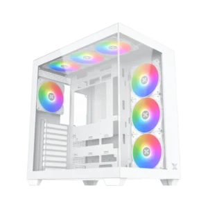 EN45837-Xigmatek Aqua V Air Arctic White ATX Computer Case with 7 Z22A ARGB Fans كيس سيجماتيك