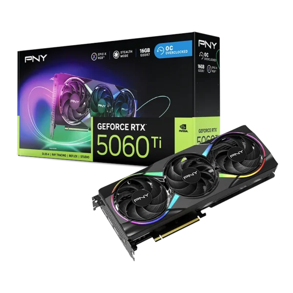 10-pny-rtx-5060-ti-16gb-argb-oc-epic-x-triple-fan-gr VCG506017-PNY GeForce RTX™ 5060 Ti 16GB EPIC-X RGB 3 Fan GPU كرت شاشة