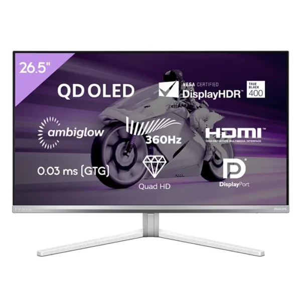 philips_evnia_8000_qd_oled_gaming_monitor_26.5-inch_quad_hd_hdr400_360hz_0.03ms_27m2n8500 27M2N8500-PHILIPS Evnia 8000 27M2N8500 26.5-inch QHD QD-OLED 360Hz 0.03ms HDR Gaming Monitor with Built-in Speakers White شاشة ألعاب فيليبس