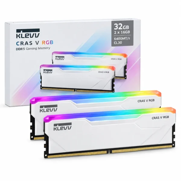 KD5AGUA80-64B300J-KLEVV CRAS V RGB 32GB (2x16GB) DDR5 6400MT/s CL30 Intel XMP 3.0 AMD EXPO Desktop RAM Brilliant White رامات كليف RGB بيضاء